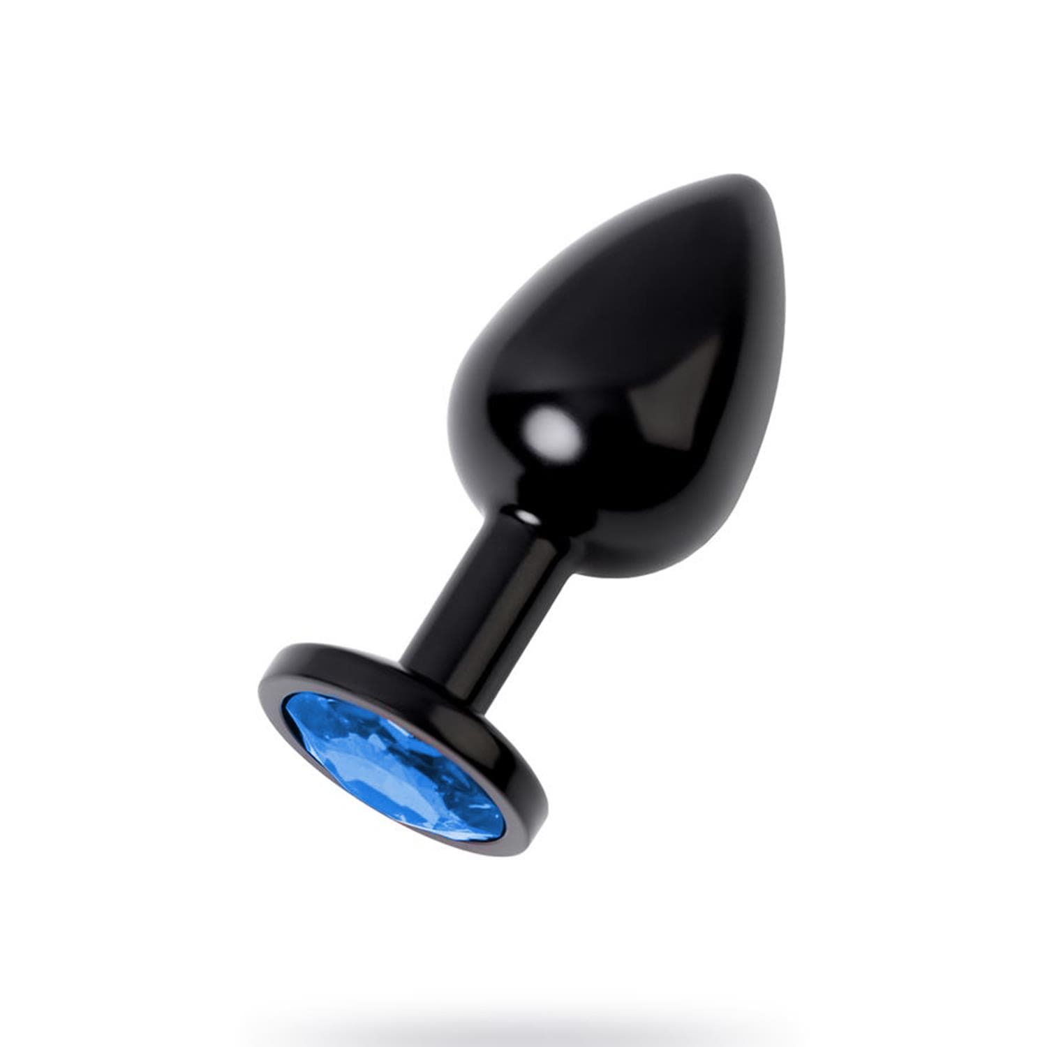 Metal Mavi Taşlı Siyah Anal Plug Küçük Boy